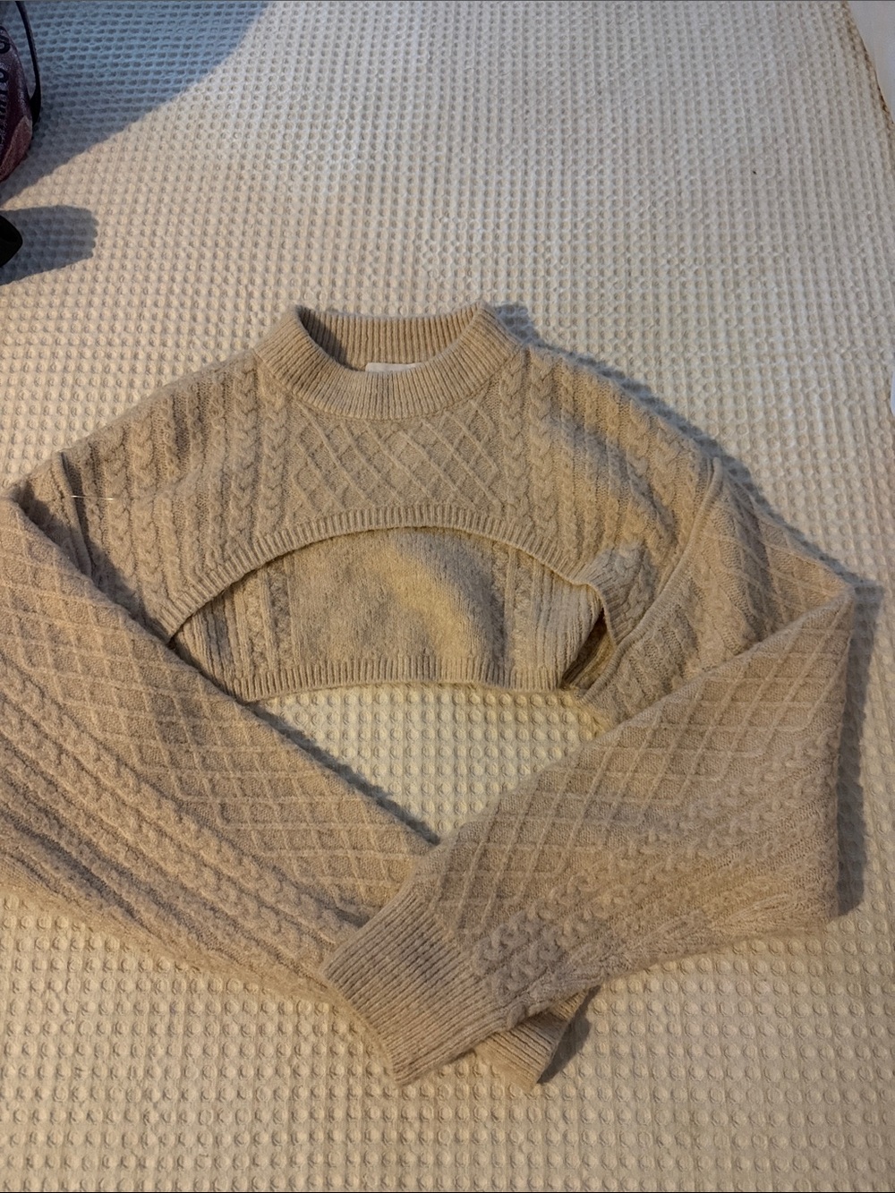 House of Harlow 1960 Cropped Cable Knit Sweater - Beige